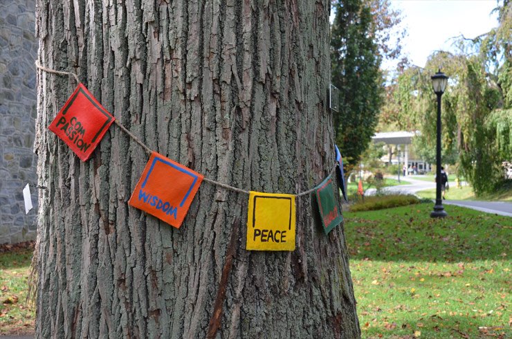 Flags around campus trees