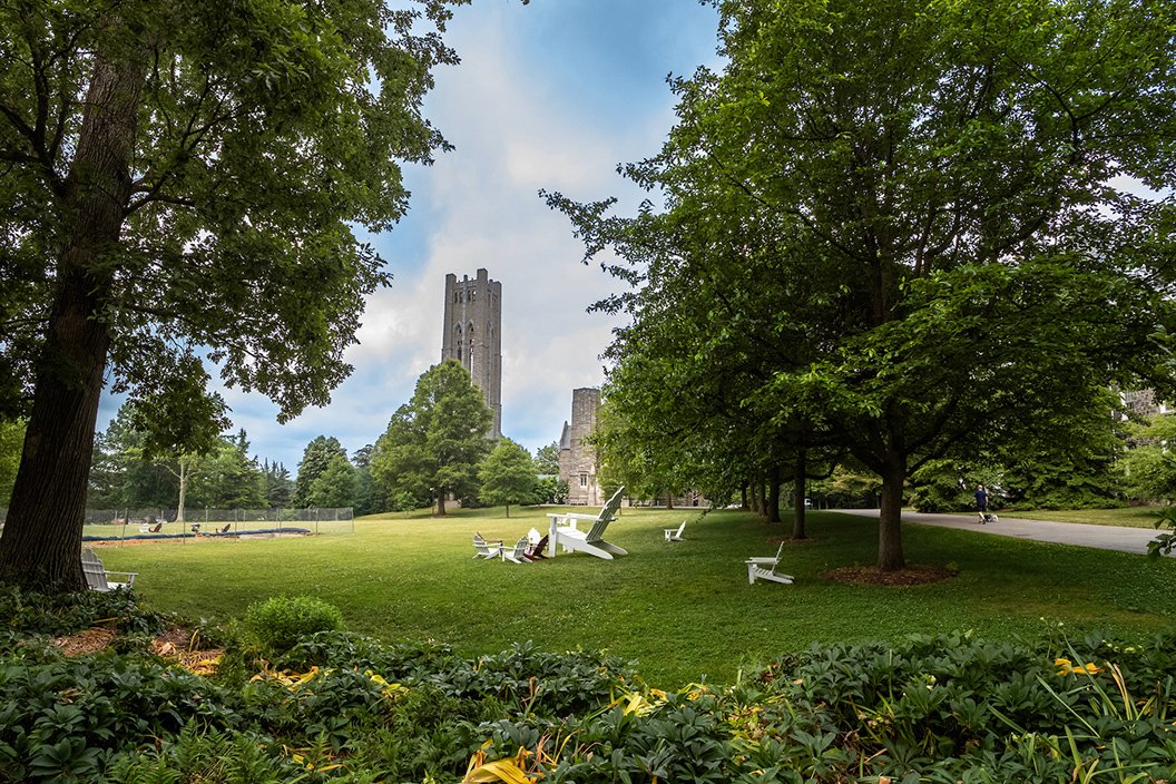 Parrish beach from side angle with Clothier bell tower in the background