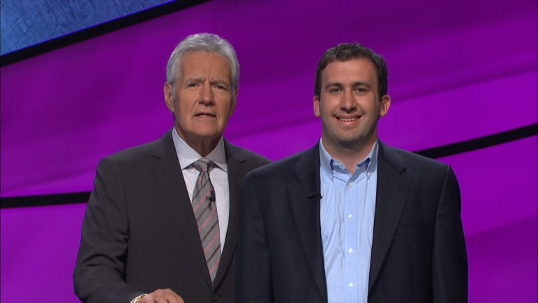 Jeopardy! host Alex Trebek with Ben Raphel ’09