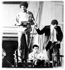 Photograph of students participating in 1969 black student prorests