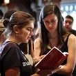 Becca Roelofs '13 and Kyle Leigh Carney '16 during the Department Advising Fair in Upper Tarble on Thursday morning, August 30, 2012. 