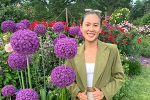 Woman in outdoor flower garden