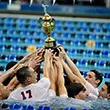 Men's swim team celebrates their championship