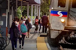 SEPTA train arrives at warthmore station