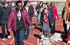 President Valerie Smith leads walkers during the Turkey Trot