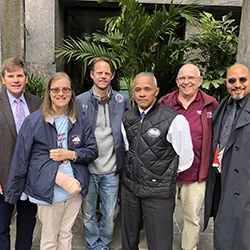 Members of the Veterans at Swarthmore group include (from left) Andy Feick, Danie Martin, Todd Anckaitis, Tyrone Dunston, Joe McSwiggan, and Mike Hill.