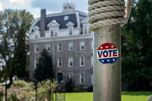 voting sticker on campus